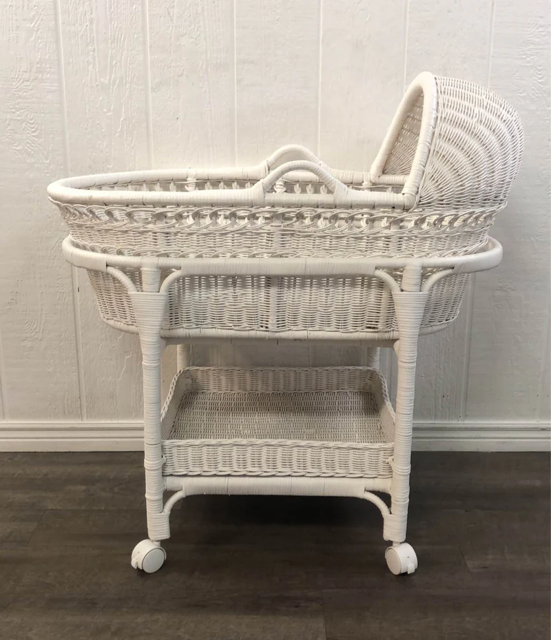 Kids Wicker bamboo Bassinet - White Happiness Baby Bed